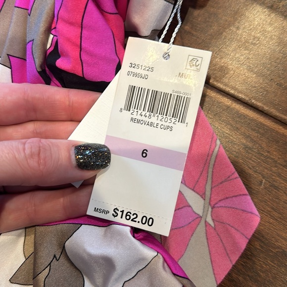 Trina Turk Lynx Gemini Floral Pink Ruffle Off the‎ Shoulder One Piece - Picture 2 of 3